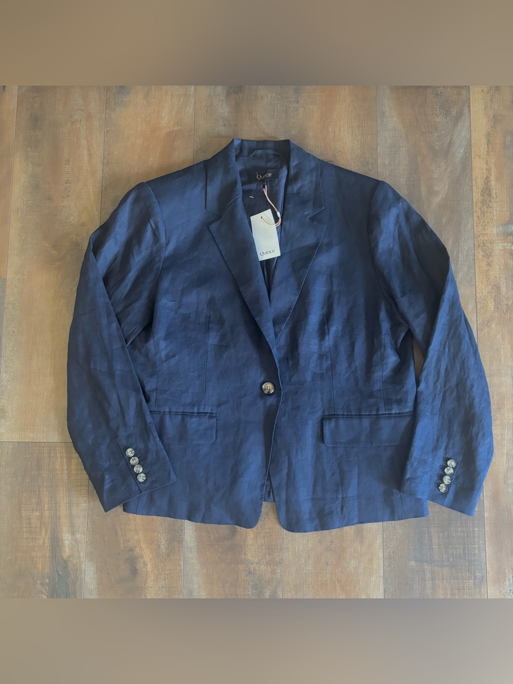 Quince 100% European Linen Structured Blazer Deep Navy Women’s Size XL NWT